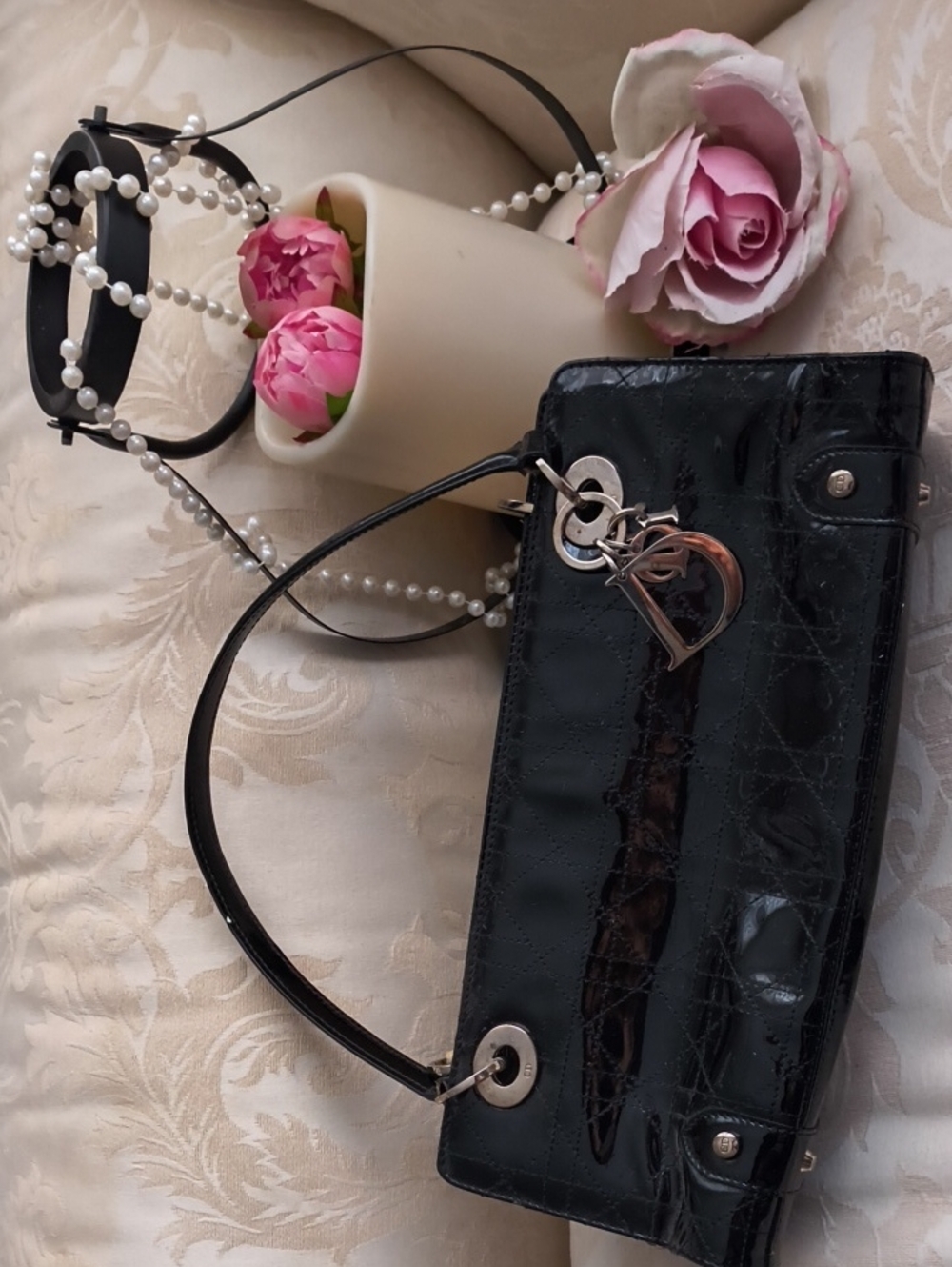 Dior Black Patent Leather Shoulder Bag
